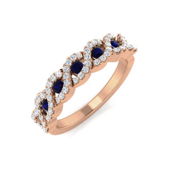 Round Blue Sapphire Gemstone 5 Stone Ring
