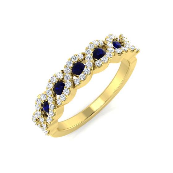 Round Blue Sapphire Gemstone 5 Stone Ring