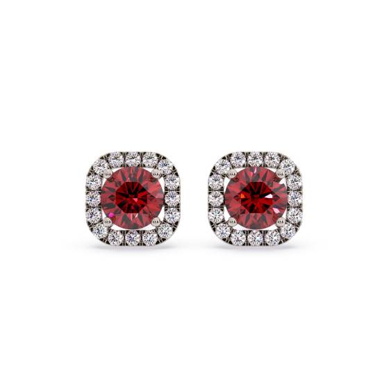 Round Ruby and Diamond Cluster Earrings