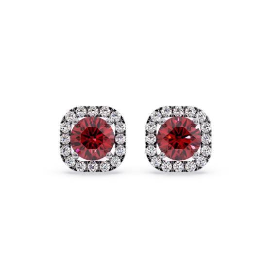 Round Ruby and Diamond Cluster Earrings
