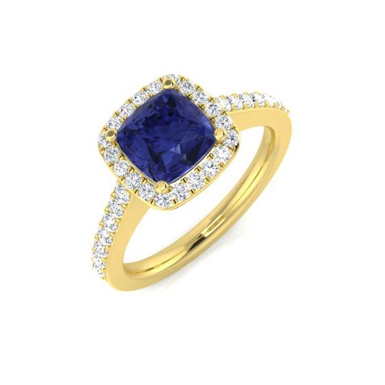 3.20ct VS/E-F Cushion Blue Tanzanite and Round Diamond Set Halo Shoulder Set Ring