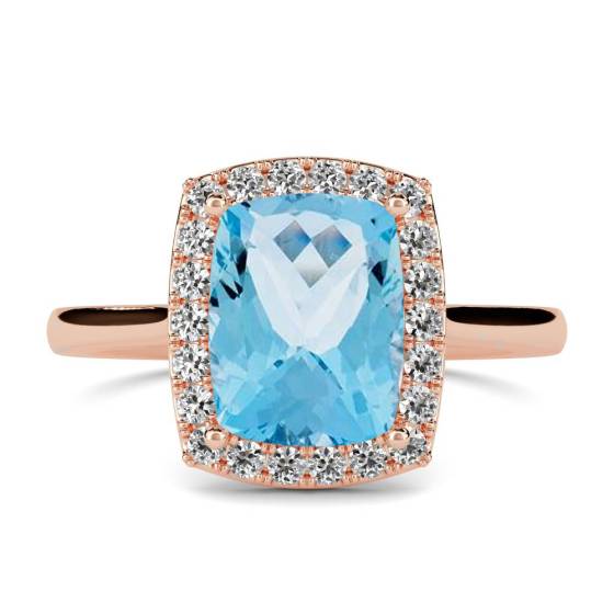 2.10ct Cushion Aquamarine and Diamond Halo Ring