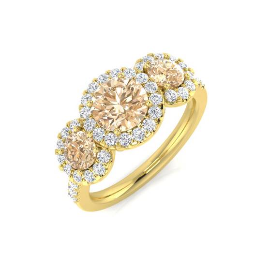 Round Morganite Gemstone Trilogy Ring