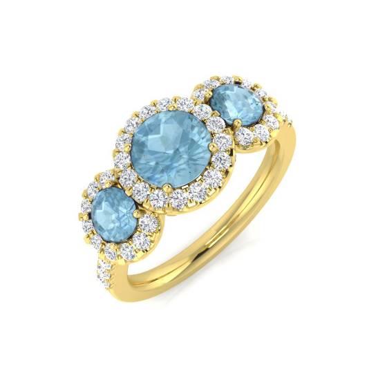 Round Aquamarine Gemstone Trilogy Ring