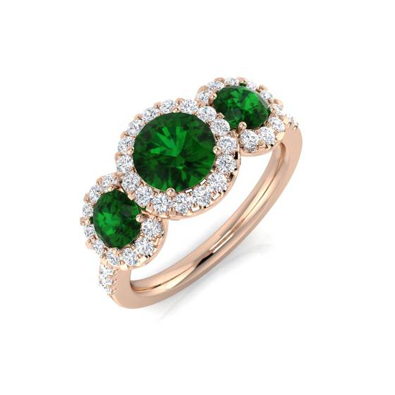 Round Emerlad Gemstone Trilogy Ring
