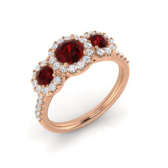 Round Ruby Gemstone Trilogy Ring