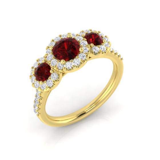 Round Ruby Gemstone Trilogy Ring