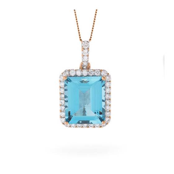 Emerald Shaped Aquamarine and Diamond Pendant