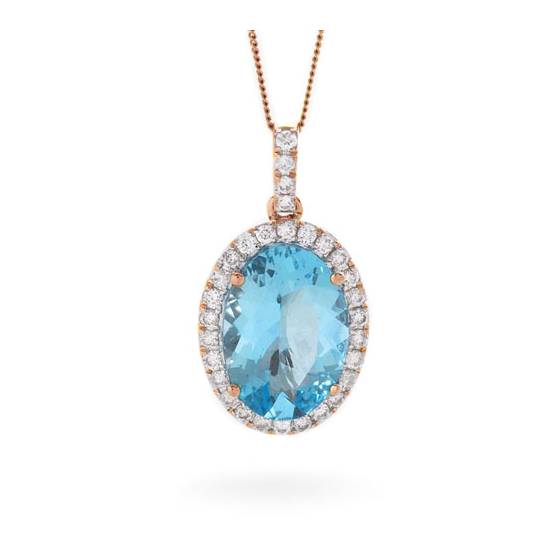 Oval Shaped Aquamarine and Diamond Pendant