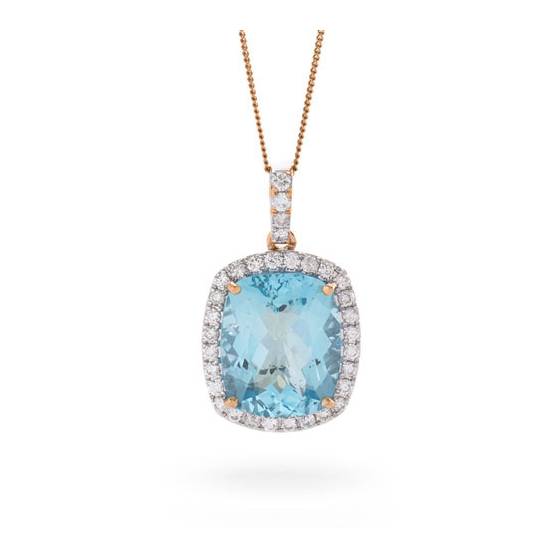 Cushion Shaped Aquamarine and Diamond Pendant