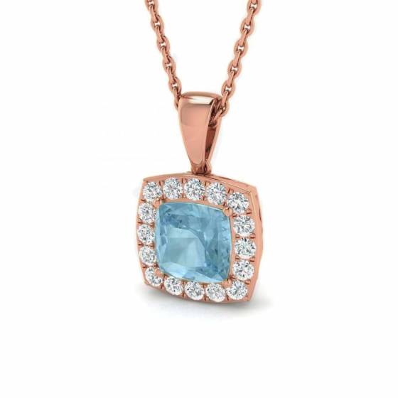 Cushion and Round Aquamarine Halo Pendant
