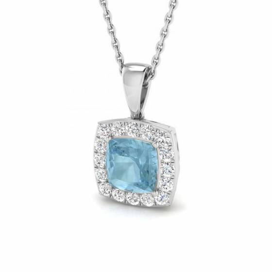 Cushion and Round Aquamarine Halo Pendant
