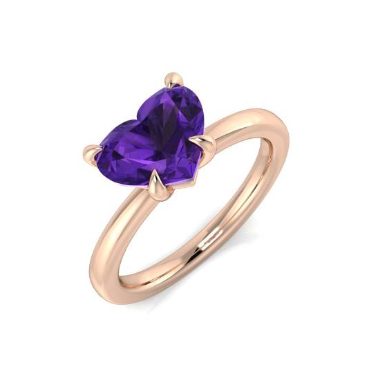 Heart Shaped Amethyst Solitaire Ring