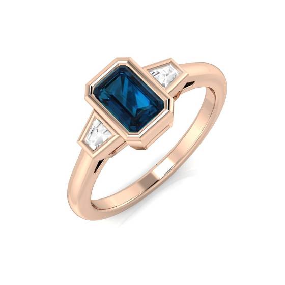 Emerald and Baguette Cut Blue Topaz Trilogy Ring