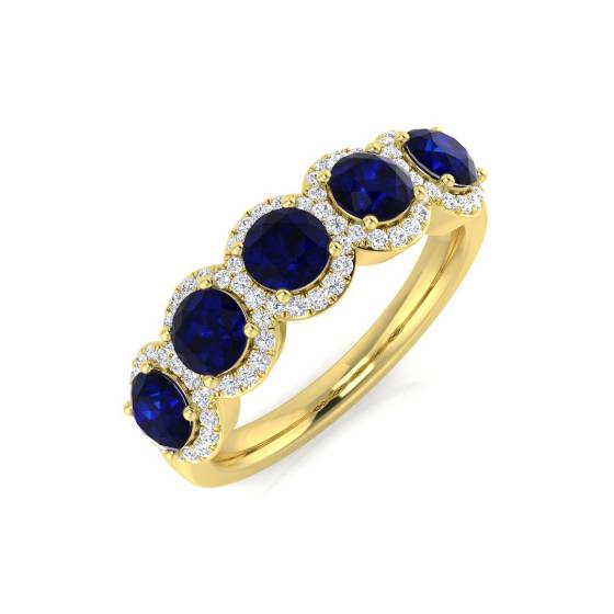 Round Blue Sapphire Gemstone 5 Stone Ring