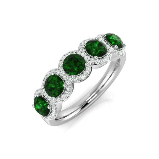 Round Emerald Gemstone 5 Stone Ring