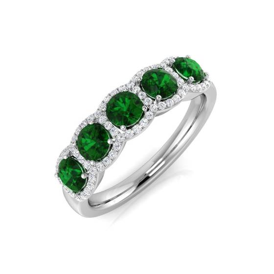 Round Emerald Gemstone 5 Stone Ring