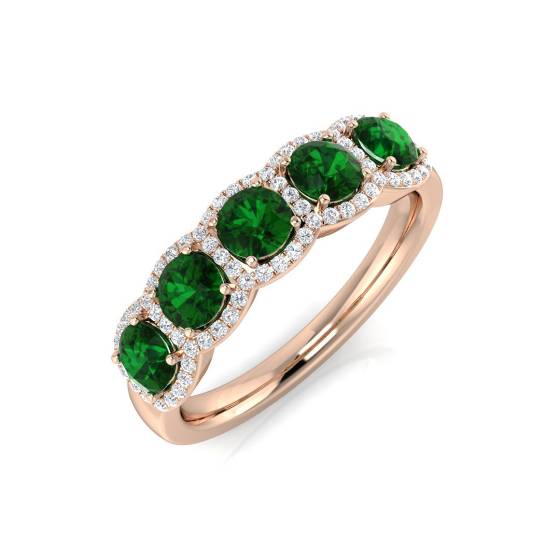 Round Emerald Gemstone 5 Stone Ring