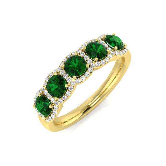 Round Emerald Gemstone 5 Stone Ring