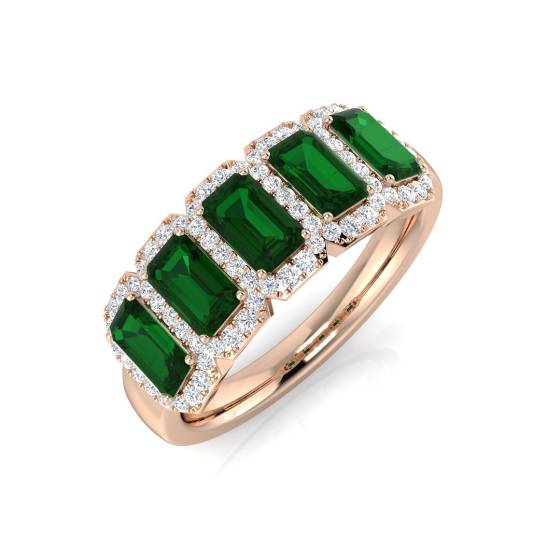 Emerald and Round Emerald Gemstone 5 Stone Ring