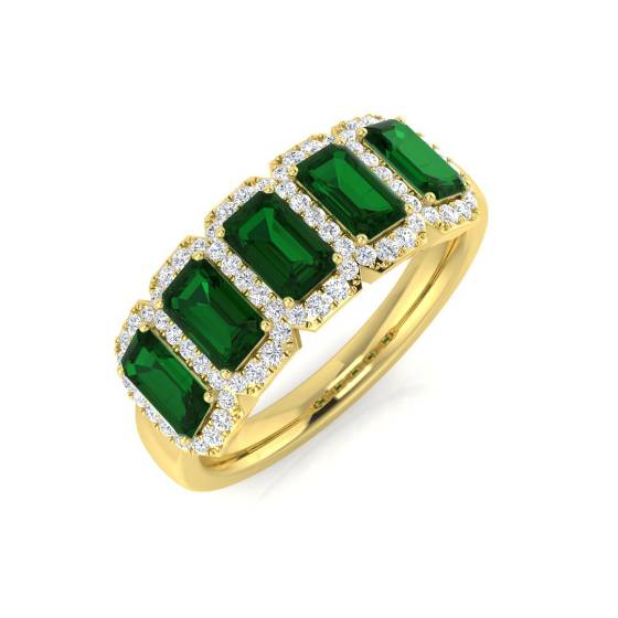Emerald and Round Emerald Gemstone 5 Stone Ring