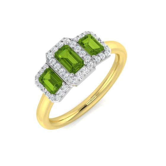 Emerald and Round Peridot Gemstone Trilogy Ring