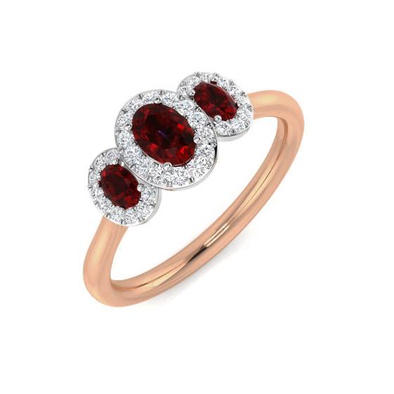 Oval and Round Ruby Gemstone Trilogy Ring