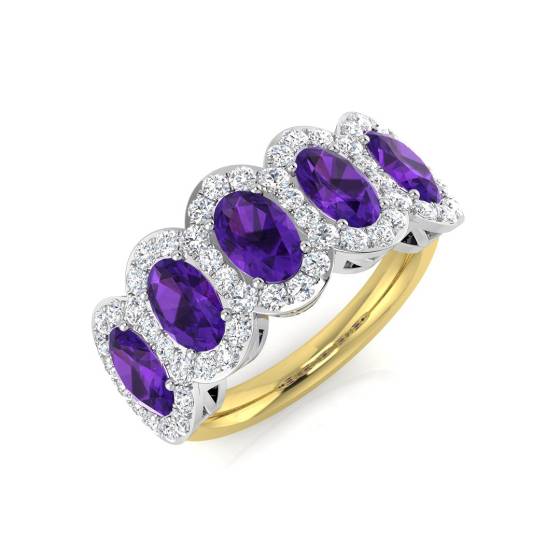 Oval Amethyst and Round Diamond Halo Ring