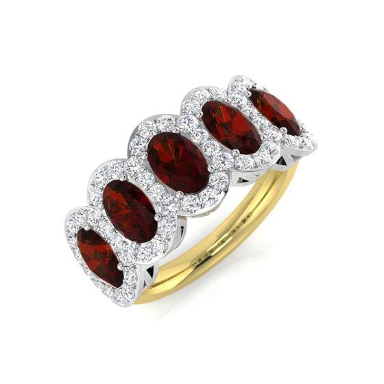 Oval and Round Ruby Gemstone 5 Stone Ring