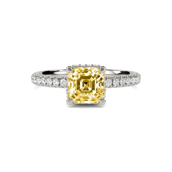Asscher Yellow Diamond Halo Ring