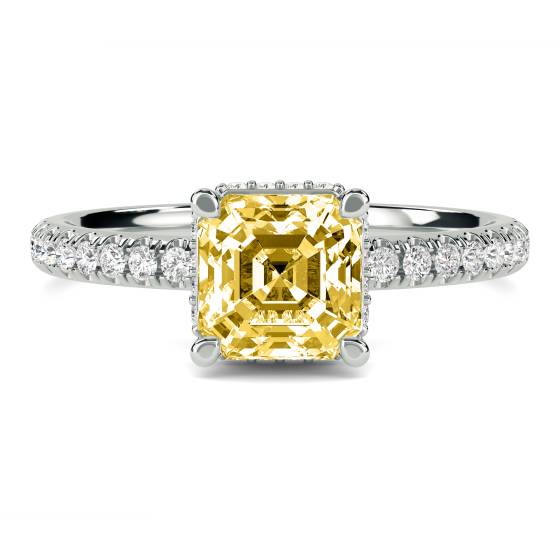 Asscher Yellow Diamond Halo Ring