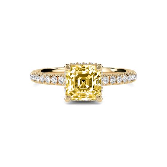 Asscher Yellow Diamond Halo Ring