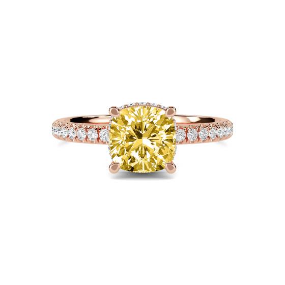 Cushion Yellow Diamond Halo Ring