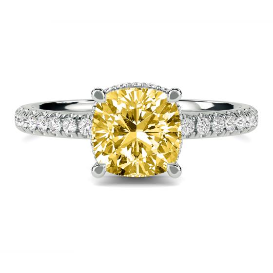 Cushion Yellow Diamond Halo Ring