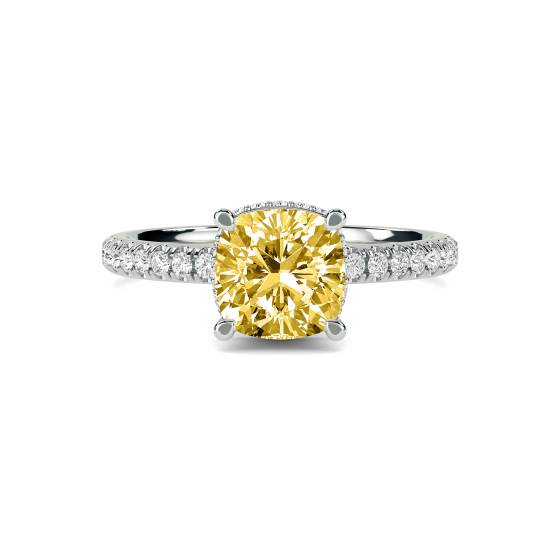 Cushion Yellow Diamond Halo Ring