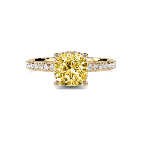 Cushion Yellow Diamond Halo Ring
