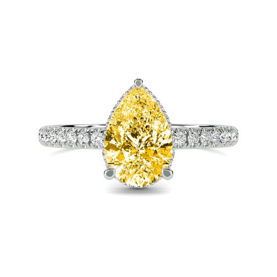 Pear Yellow Diamond Halo Ring