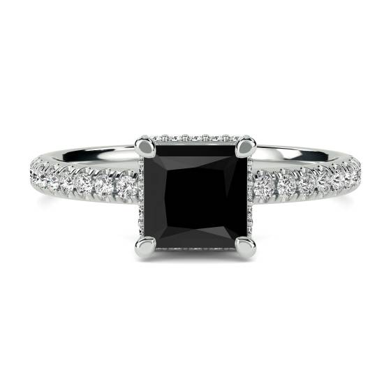 Princess Black Diamond Hidden Halo Shoulder Set Ring