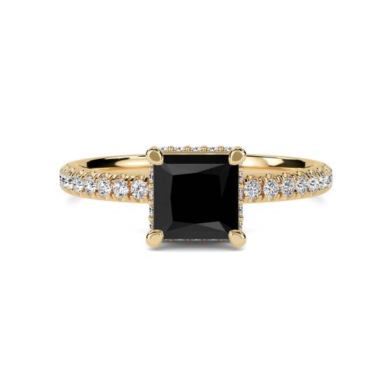 Princess Black Diamond Hidden Halo Shoulder Set Ring