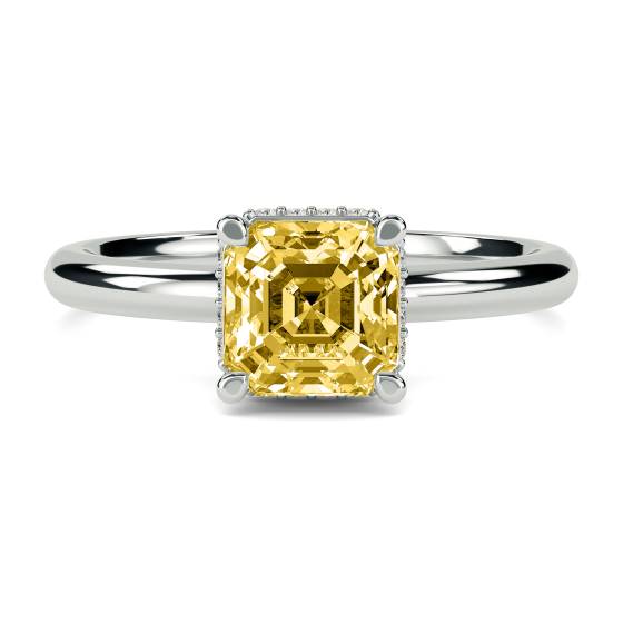 Asscher Yellow Diamond Halo Ring