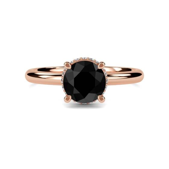 Round Black Diamond Hidden Halo Ring