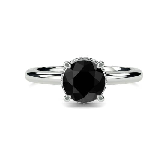 Round Black Diamond Hidden Halo Ring