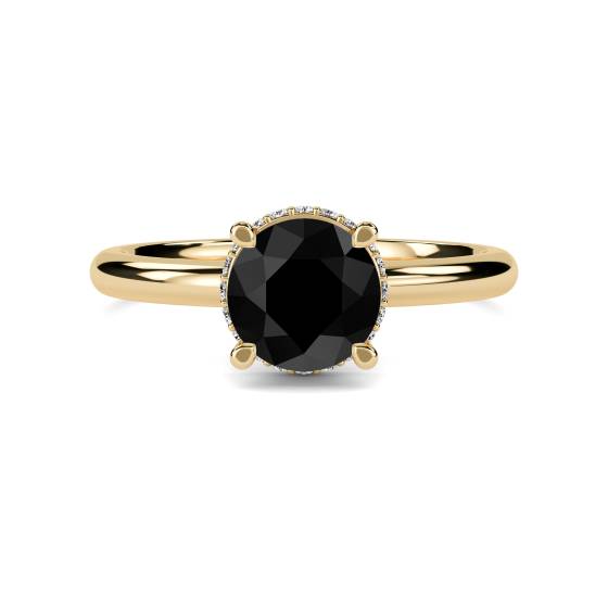 Round Black Diamond Hidden Halo Ring