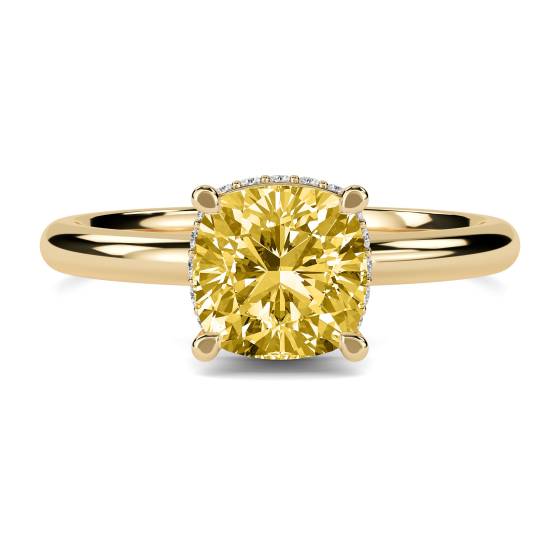 Cushion Yellow Diamond Halo Ring