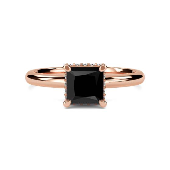 Princess Black Diamond Halo Ring