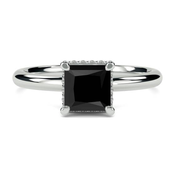 Princess Black Diamond Halo Ring