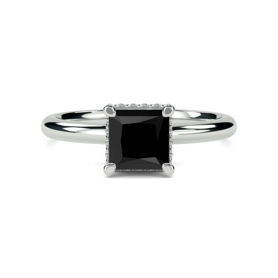 Princess Black Diamond Halo Ring