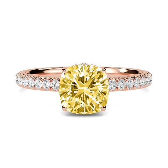 Cushion Yellow Diamond Halo Shoulder Set Ring