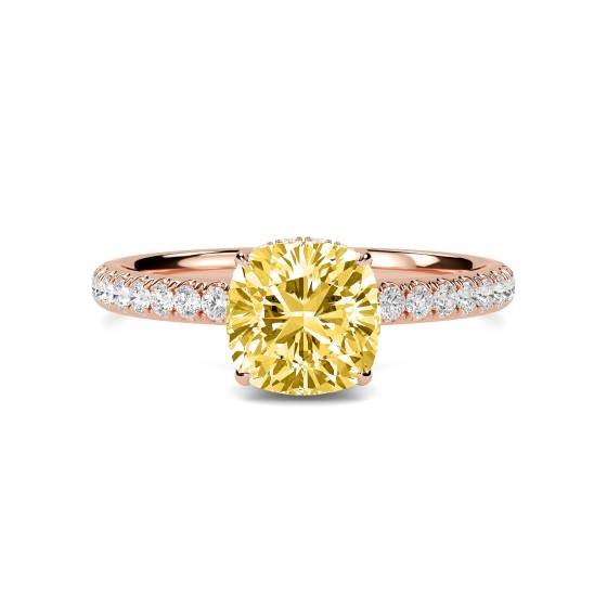 Cushion Yellow Diamond Halo Shoulder Set Ring