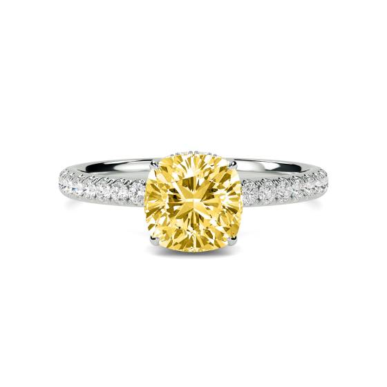 Cushion Yellow Diamond Halo Shoulder Set Ring
